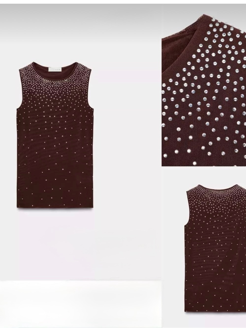 Zara Wine Sleeveless Stud-Embellished Mini Dress